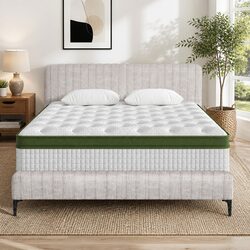 Upholstered Queen Bed Frame with Pocket Coil Mattress