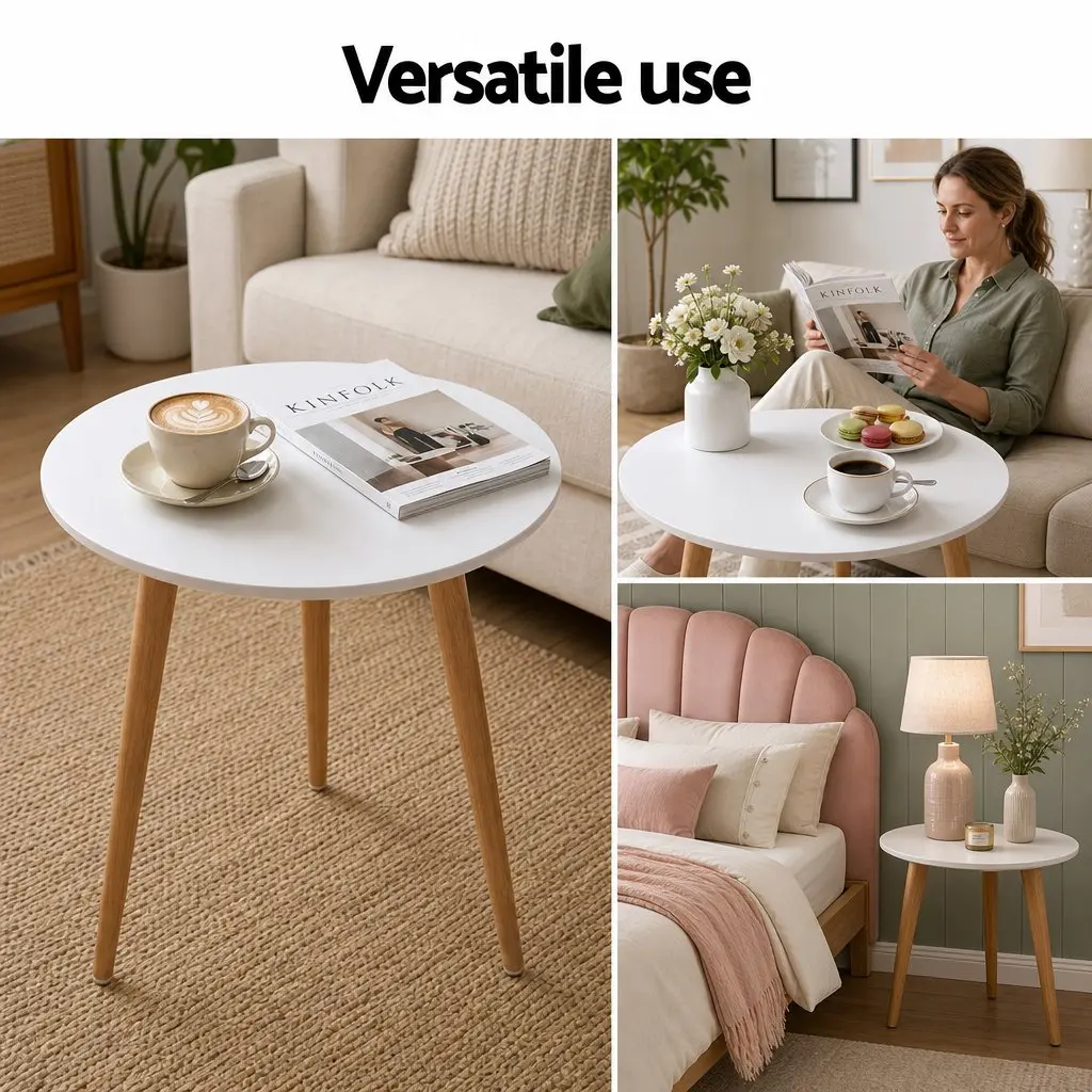 Double Bed Frame with Round Coffee Table Set Pink Velvet White Top