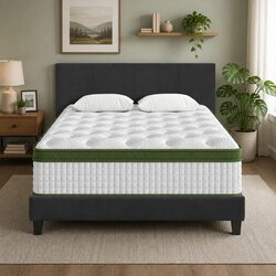 Upholstered Double Bed Frame with Hybrid Pocket Coil Mattress