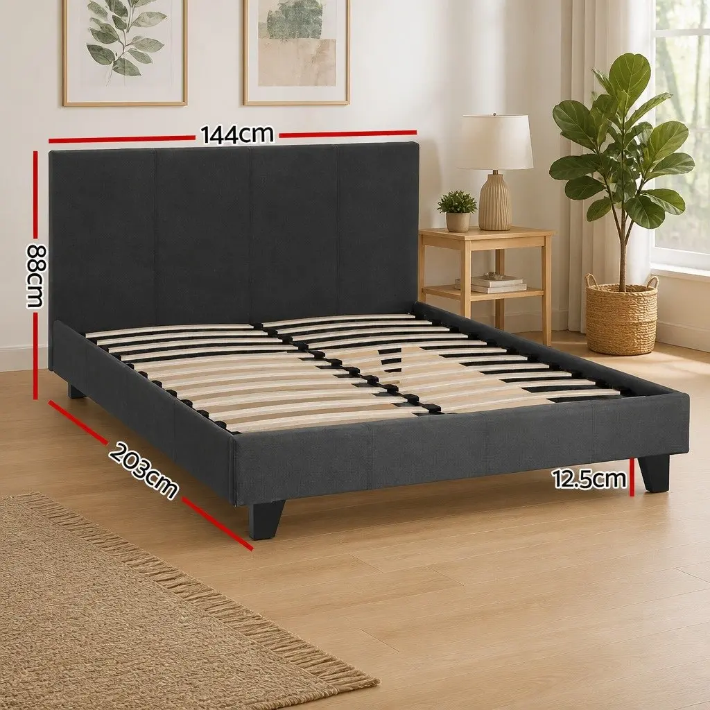 Double Bed Frame Upholstered Charcoal or White Solid Wood with Hybrid Pocket Coil Mattress Medium-Firm Support