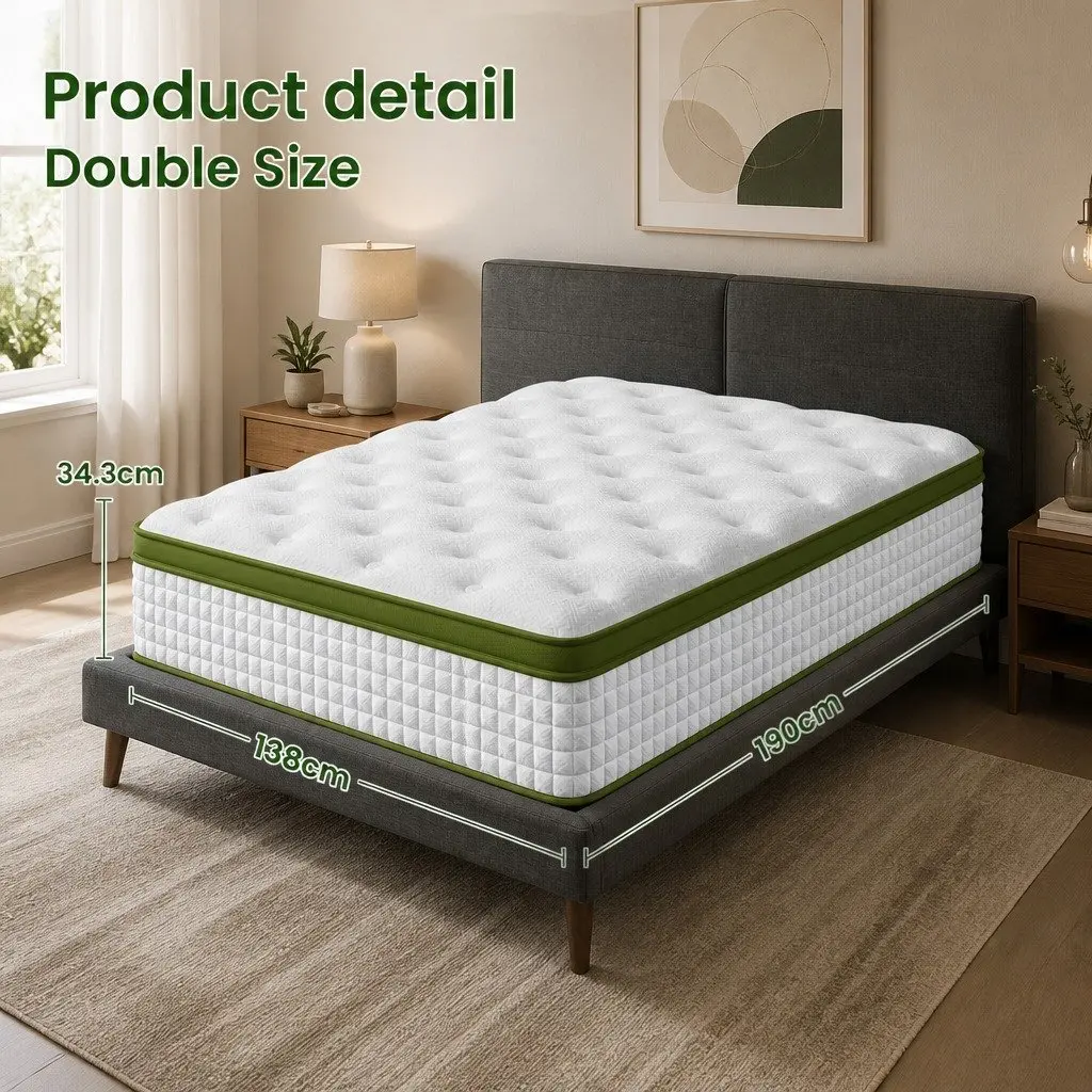 Double Bed Frame Upholstered Charcoal or White Solid Wood with Hybrid Pocket Coil Mattress Medium-Firm Support