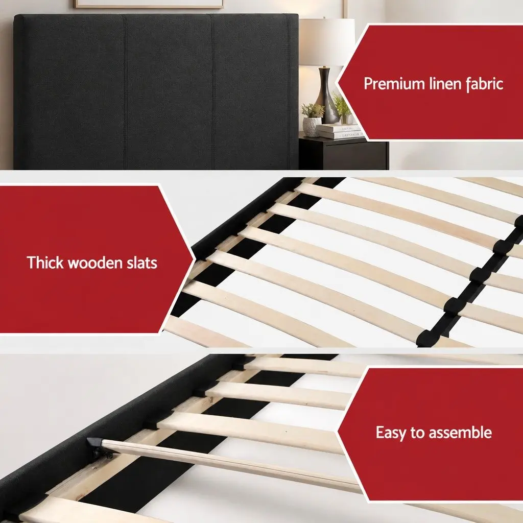 Double Bed Frame Upholstered Charcoal or White Solid Wood with Hybrid Pocket Coil Mattress Medium-Firm Support