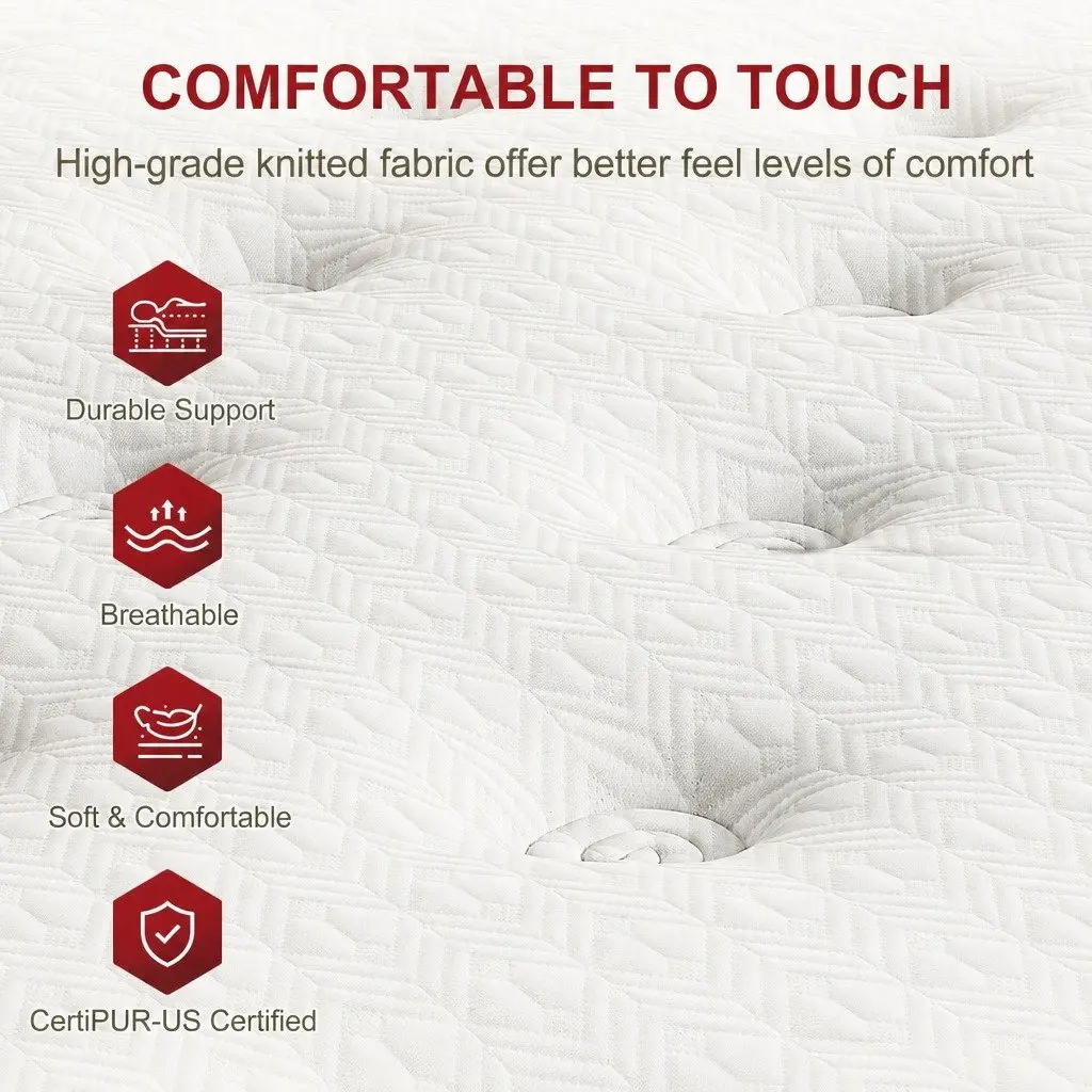 Double Bed Frame Upholstered Charcoal or White Solid Wood with Hybrid Pocket Coil Mattress Medium-Firm Support
