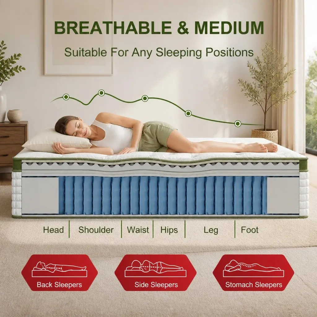Double Bed Frame Upholstered Charcoal or White Solid Wood with Hybrid Pocket Coil Mattress Medium-Firm Support