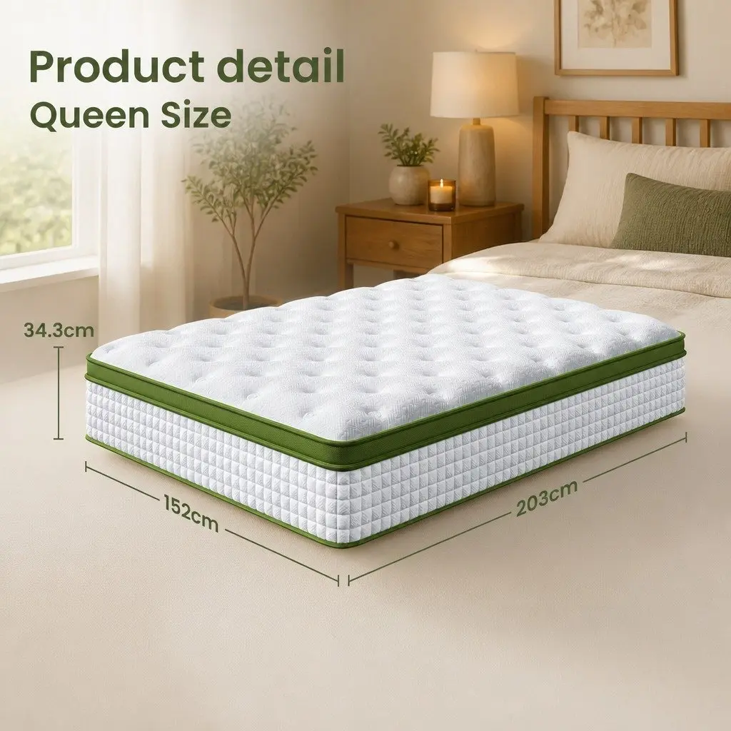 Queen Platform Bed Frame Upholstered Charcoal with Hybrid Mattress Medium Firm Support