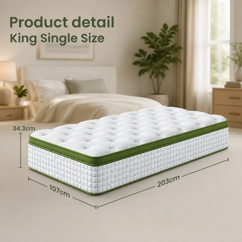 King Single Bed Frame with Hybrid Mattress