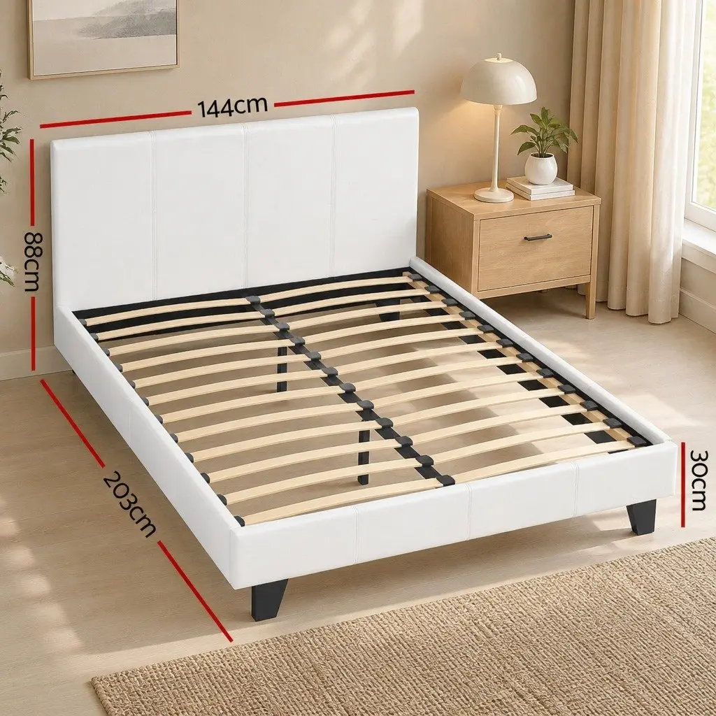 Double Bed Frame with Hybrid Mattress Bundle White Padded Headboard Pocket Coil