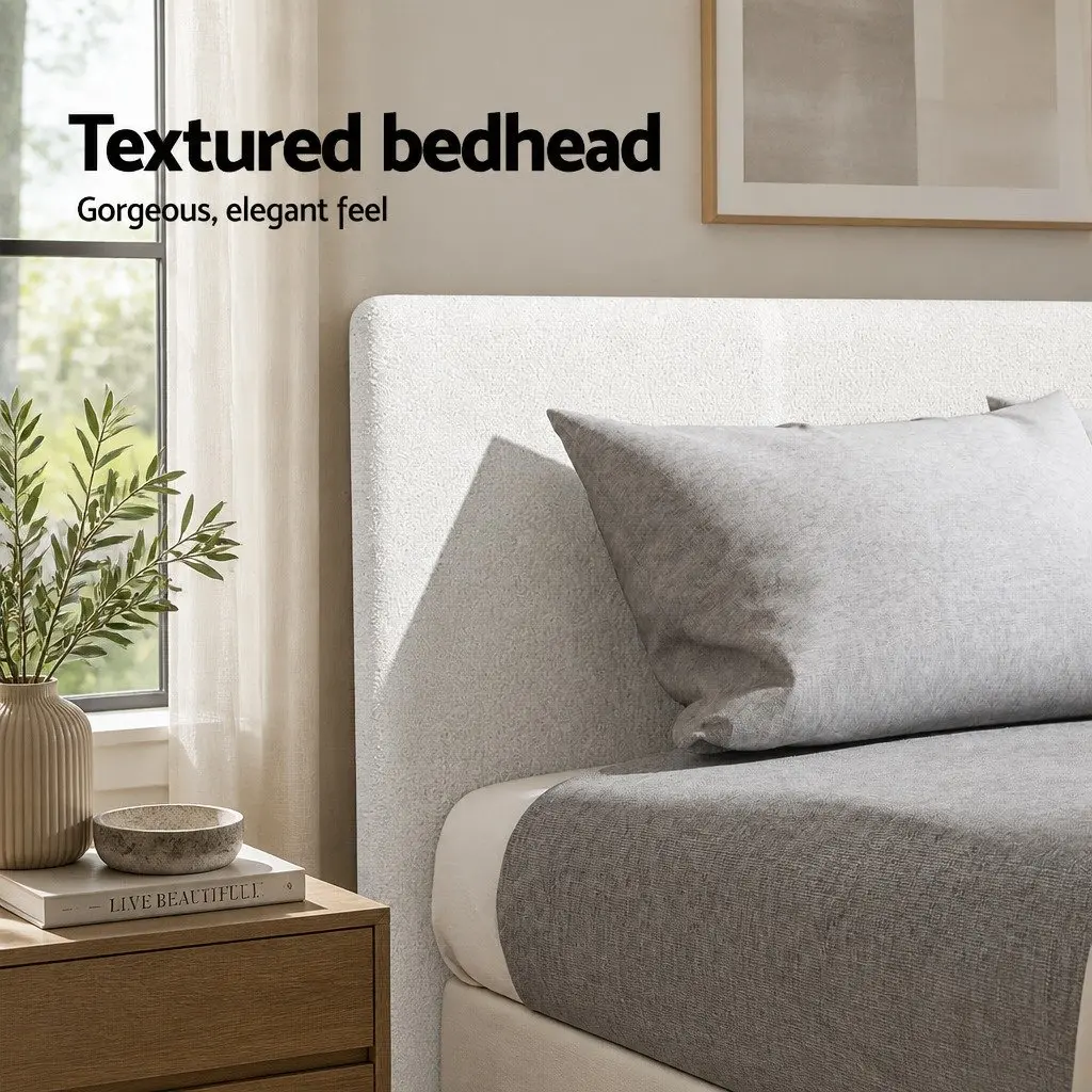 Double Bed Frame with Hybrid Mattress Bundle White Padded Headboard Pocket Coil