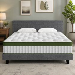 Elegant King Bed Frame with Hybrid Mattress and Padded Headboard