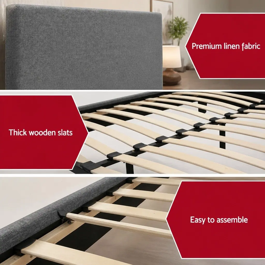 King Bed Frame Padded Headboard Grey Hybrid Mattress Medium Firm 9 Layer Pocket Coil