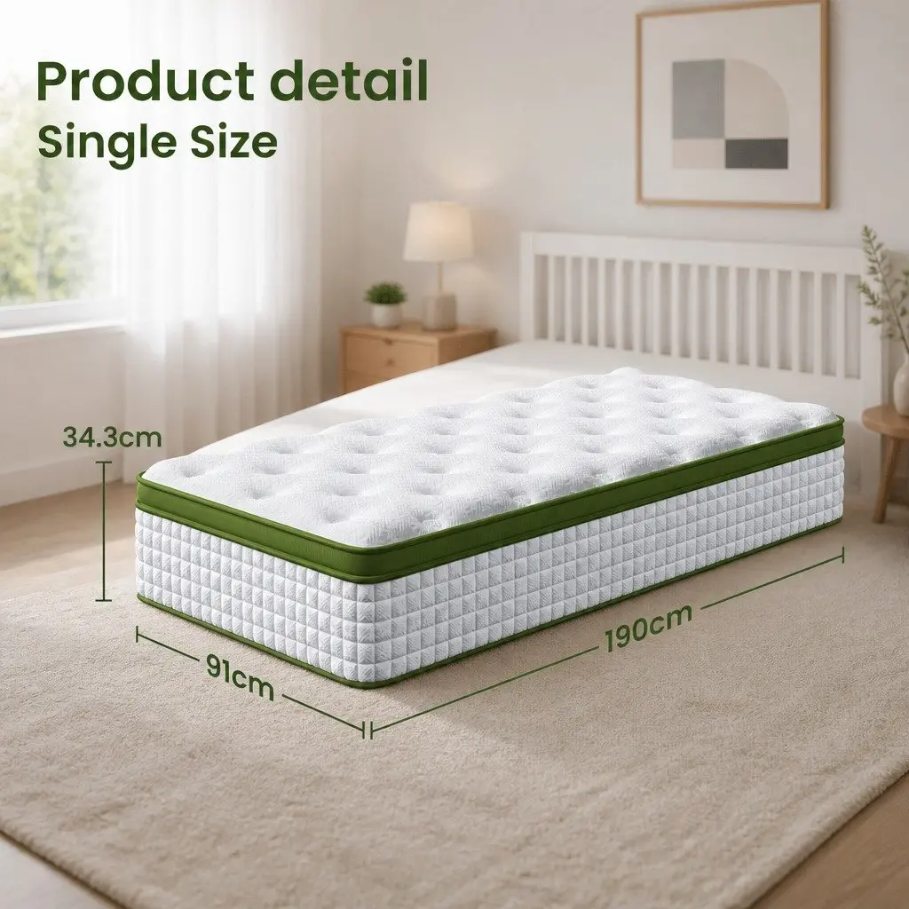 Single Bed Frame with Hybrid Mattress Bundle in White Boucle