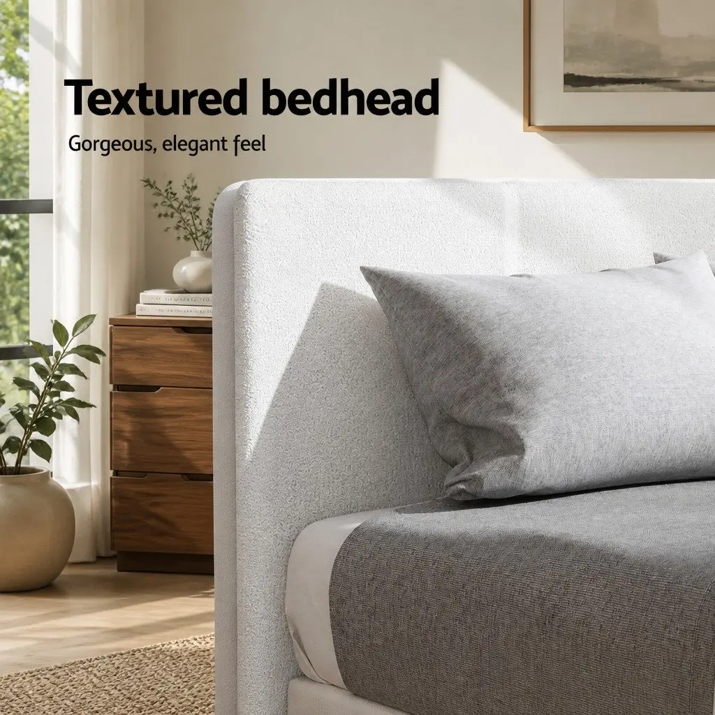 Single Bed Frame with Hybrid Mattress Bundle in White Boucle