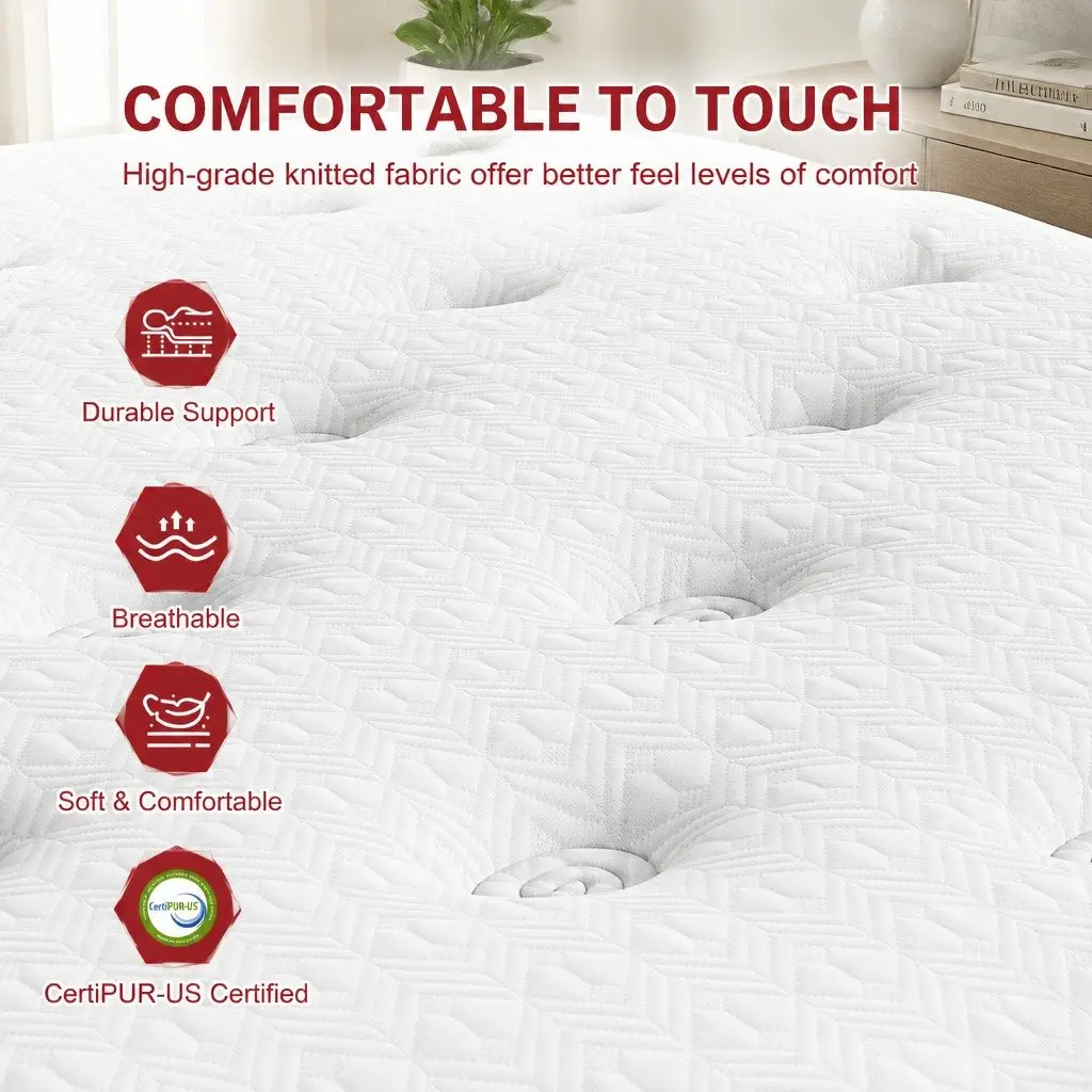 Single Bed Frame with Hybrid Mattress Bundle in White Boucle