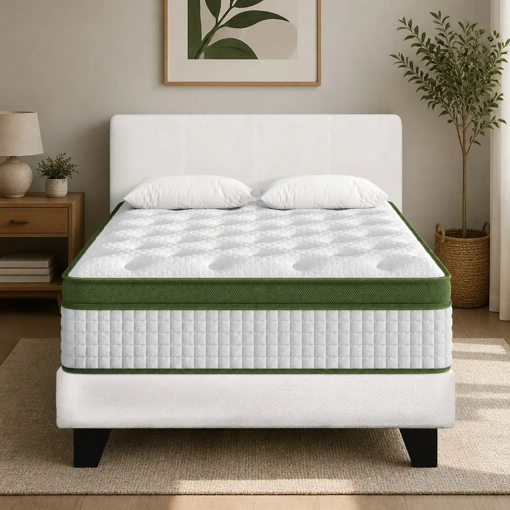 Single Bed Frame with Hybrid Mattress Bundle in White Boucle