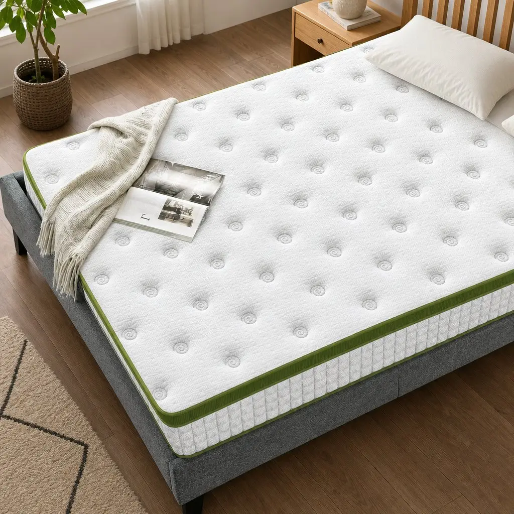Single Bed Frame Grey Upholstered 203cm x 97cm with 30cm Hybrid Mattress
