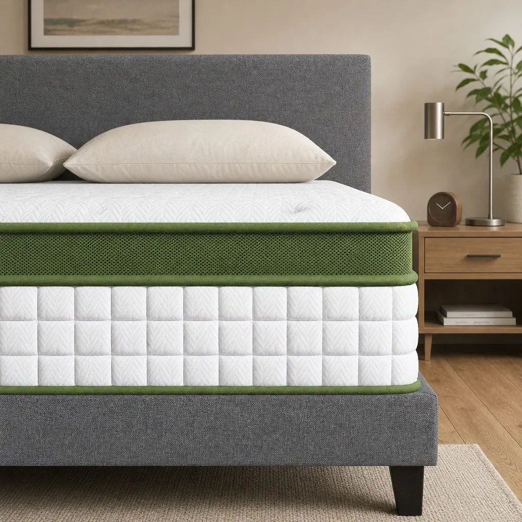 Single Bed Frame Grey Upholstered 203cm x 97cm with 30cm Hybrid Mattress