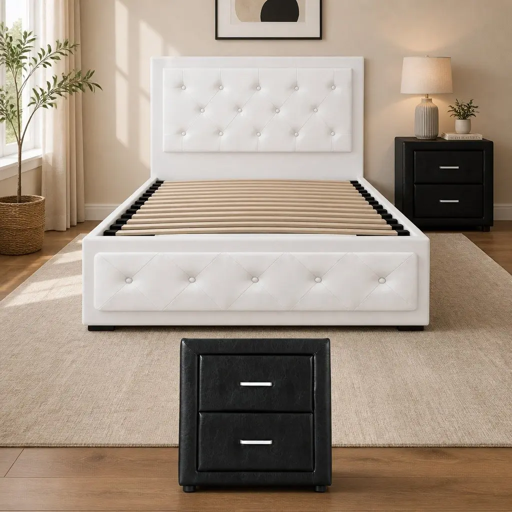 Gas Lift Storage King Single Bed Frame and Nightstand Set