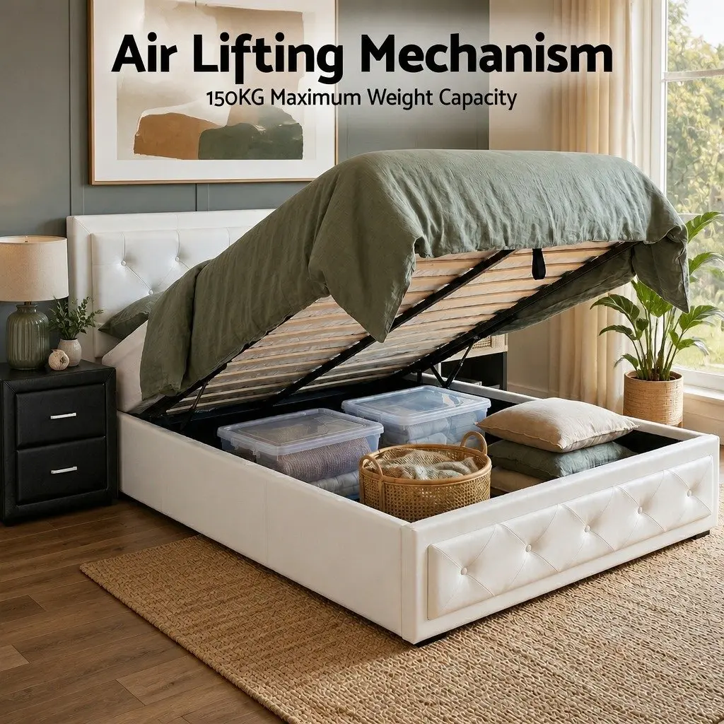 Gas Lift Storage King Single Bed Frame and Nightstand Set