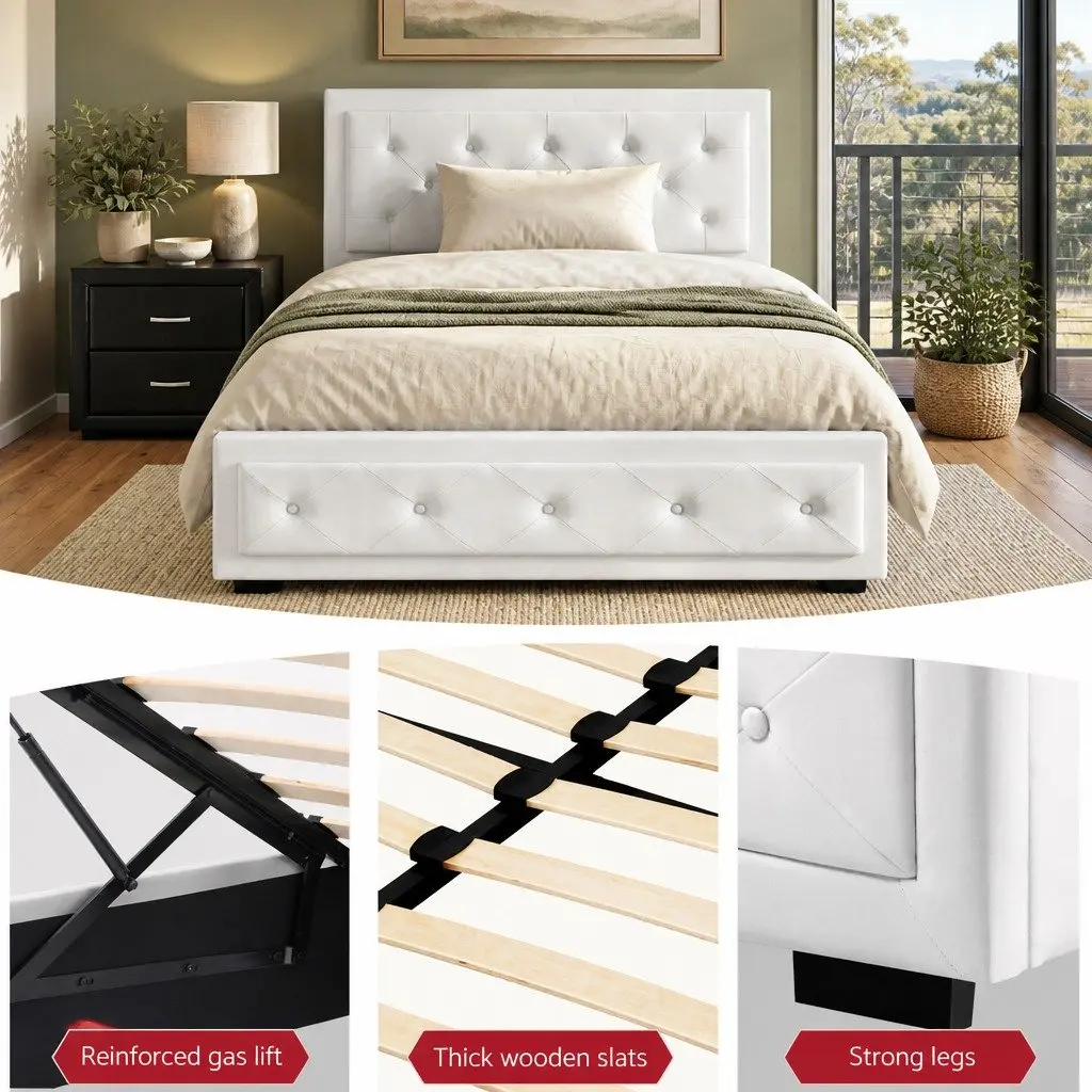Gas Lift Storage King Single Bed Frame and Nightstand Set