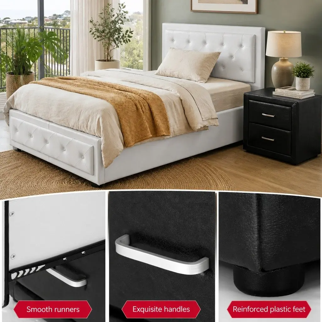 Gas Lift Storage King Single Bed Frame and Nightstand Set