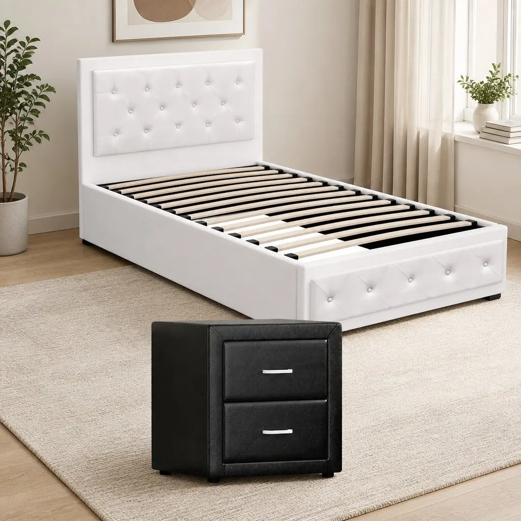 Gas Lift Storage King Single Bed Frame and Nightstand Set