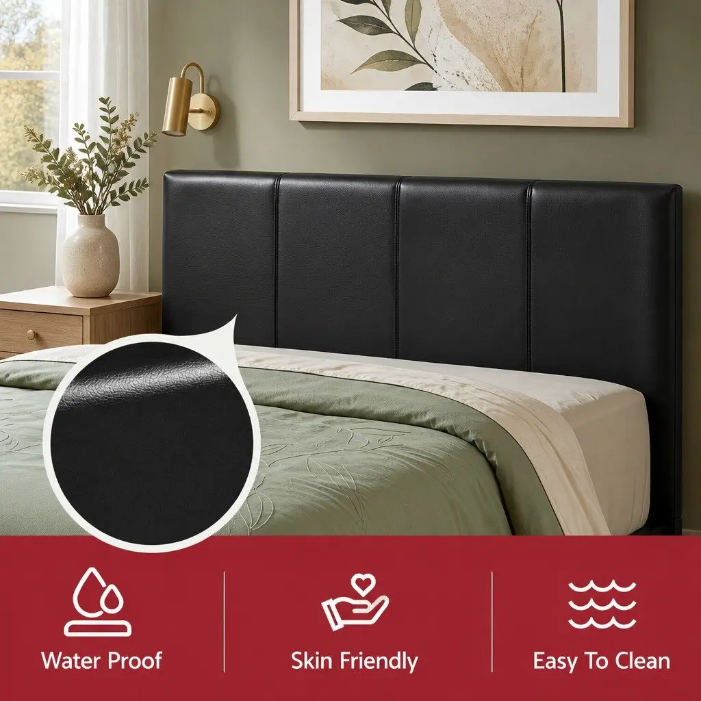 Queen Bed Frame Gas Lift Storage Black PU Leather with 2 Bedside Tables Modern Bedroom Set