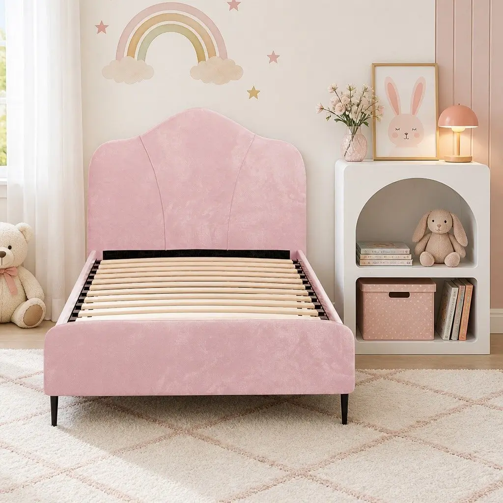 King Single Velvet Bed Frame with Storage Table