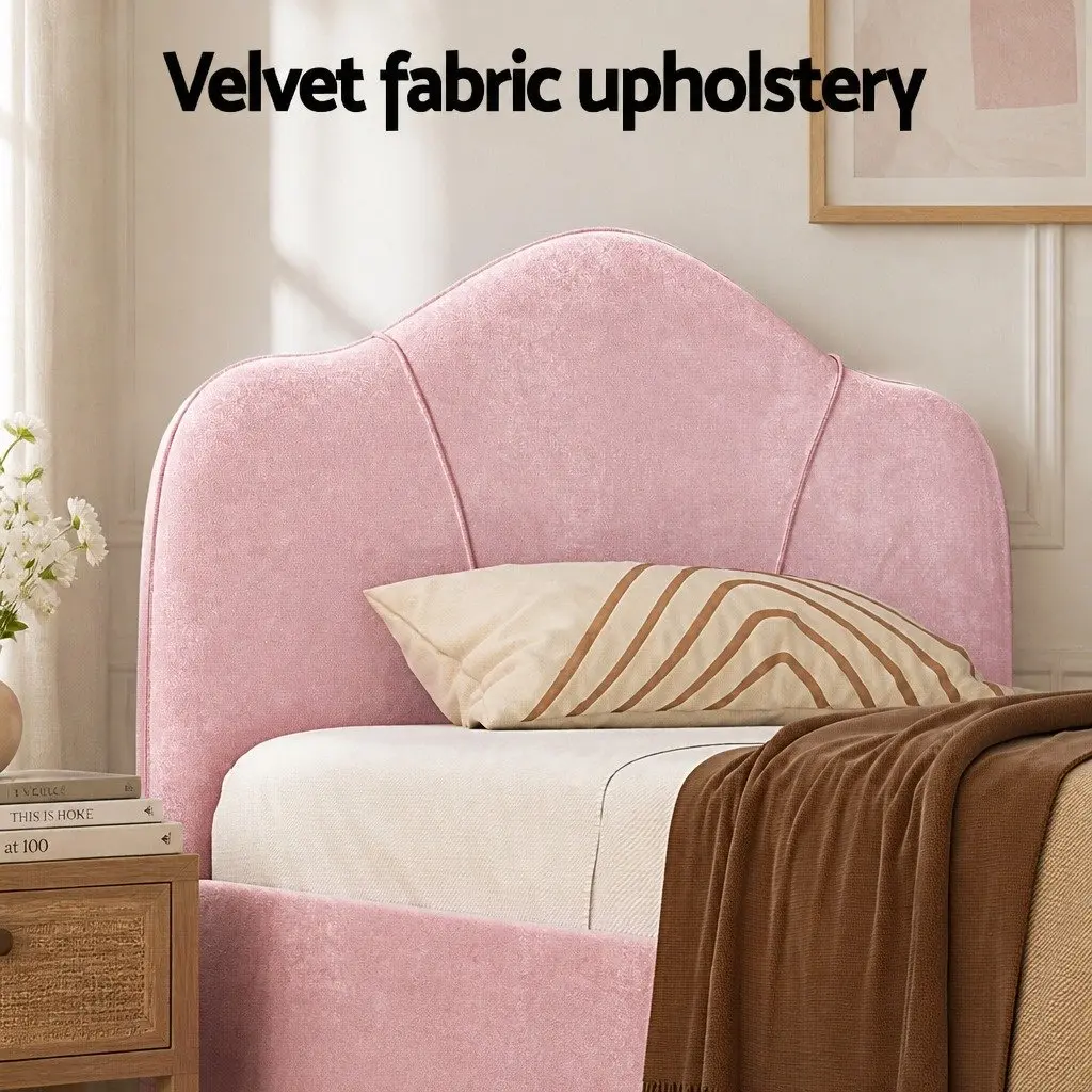 King Single Velvet Bed Frame with Storage Table