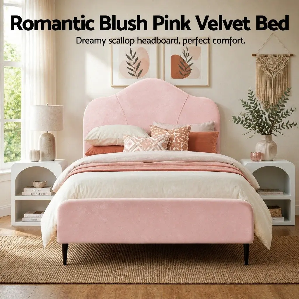 King Single Velvet Bed Frame with Storage Table