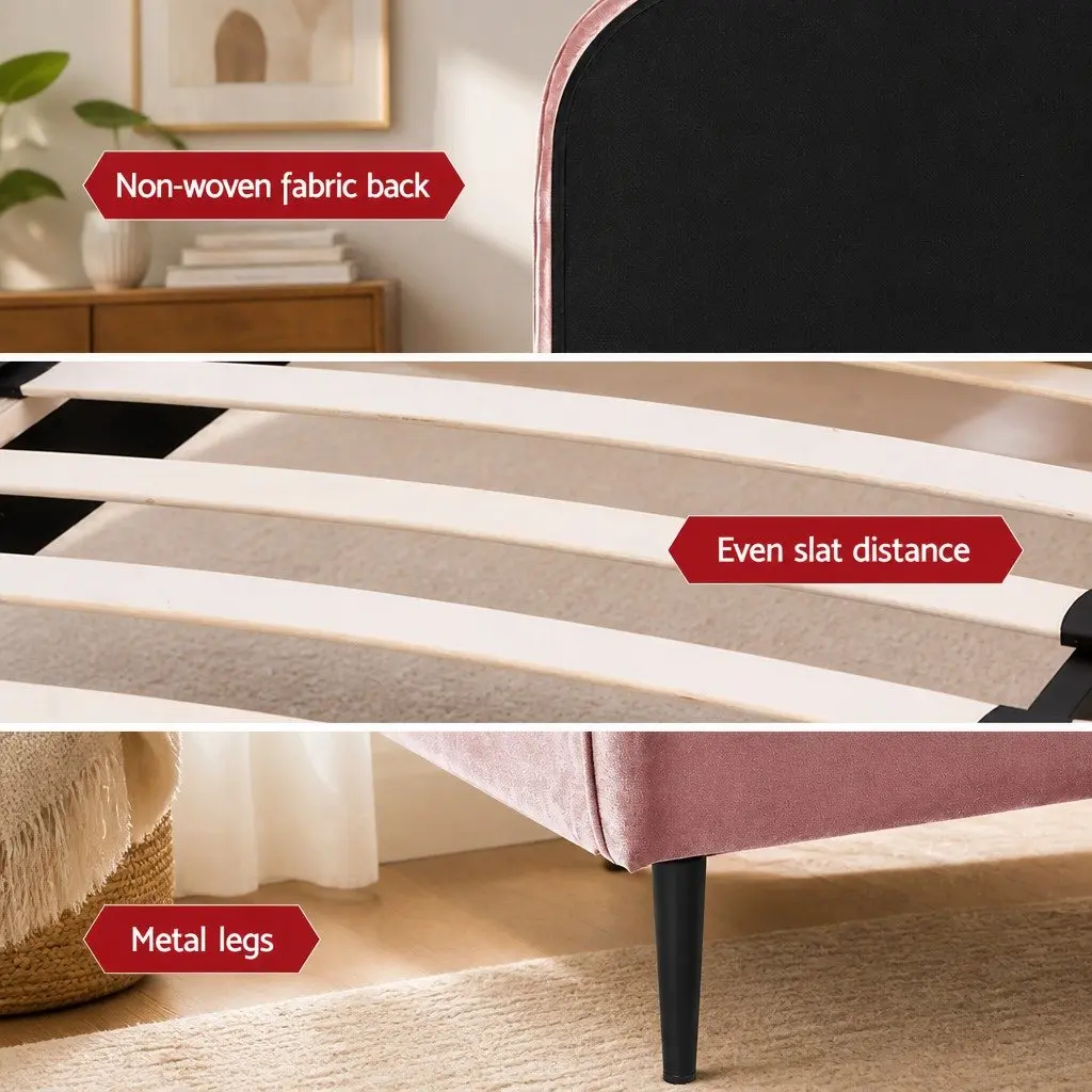 King Single Velvet Bed Frame with Storage Table