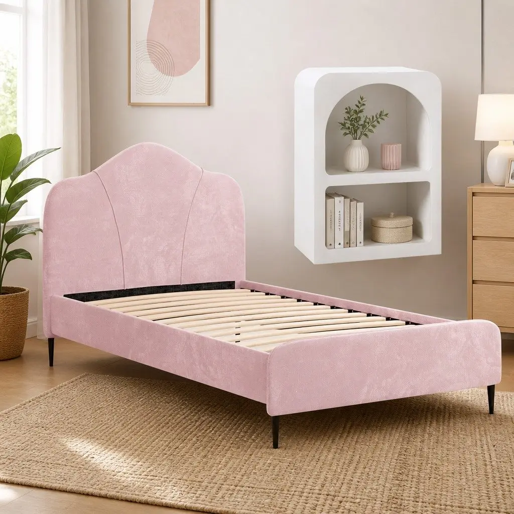 King Single Velvet Bed Frame with Storage Table