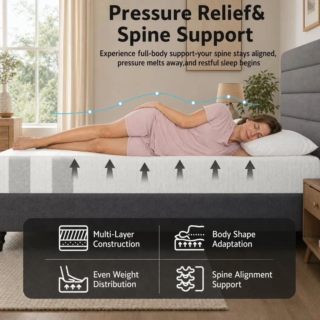 Double Bed Frame and Memory Foam Mattress Set Wing Headboard Tufted Grey Medium