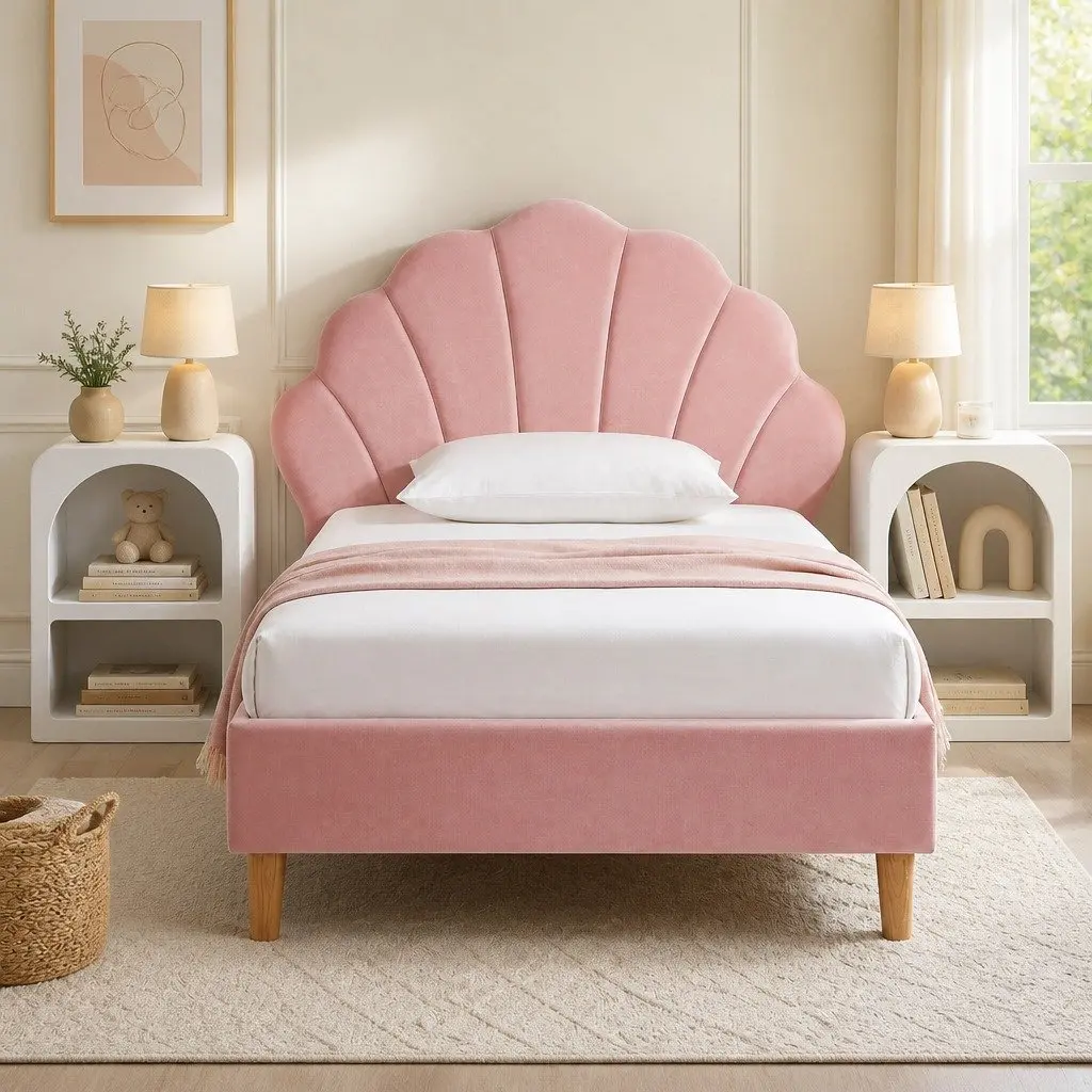 King Single Bed Frame with Velvet Headboard & Tables