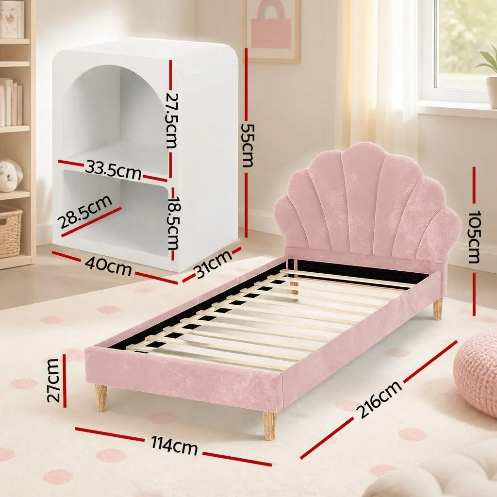 King Single Bed Frame with Velvet Headboard & Tables