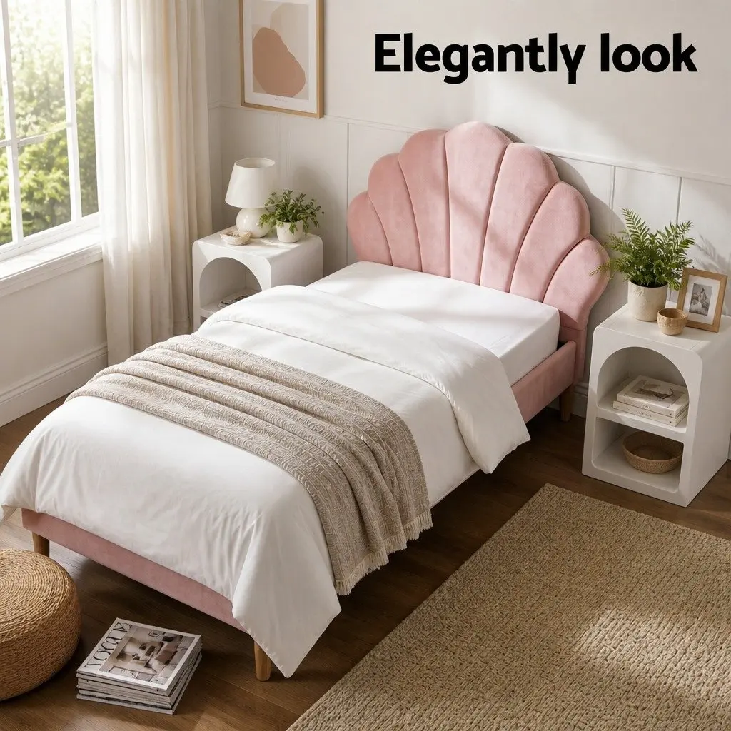 King Single Bed Frame with Velvet Headboard & Tables