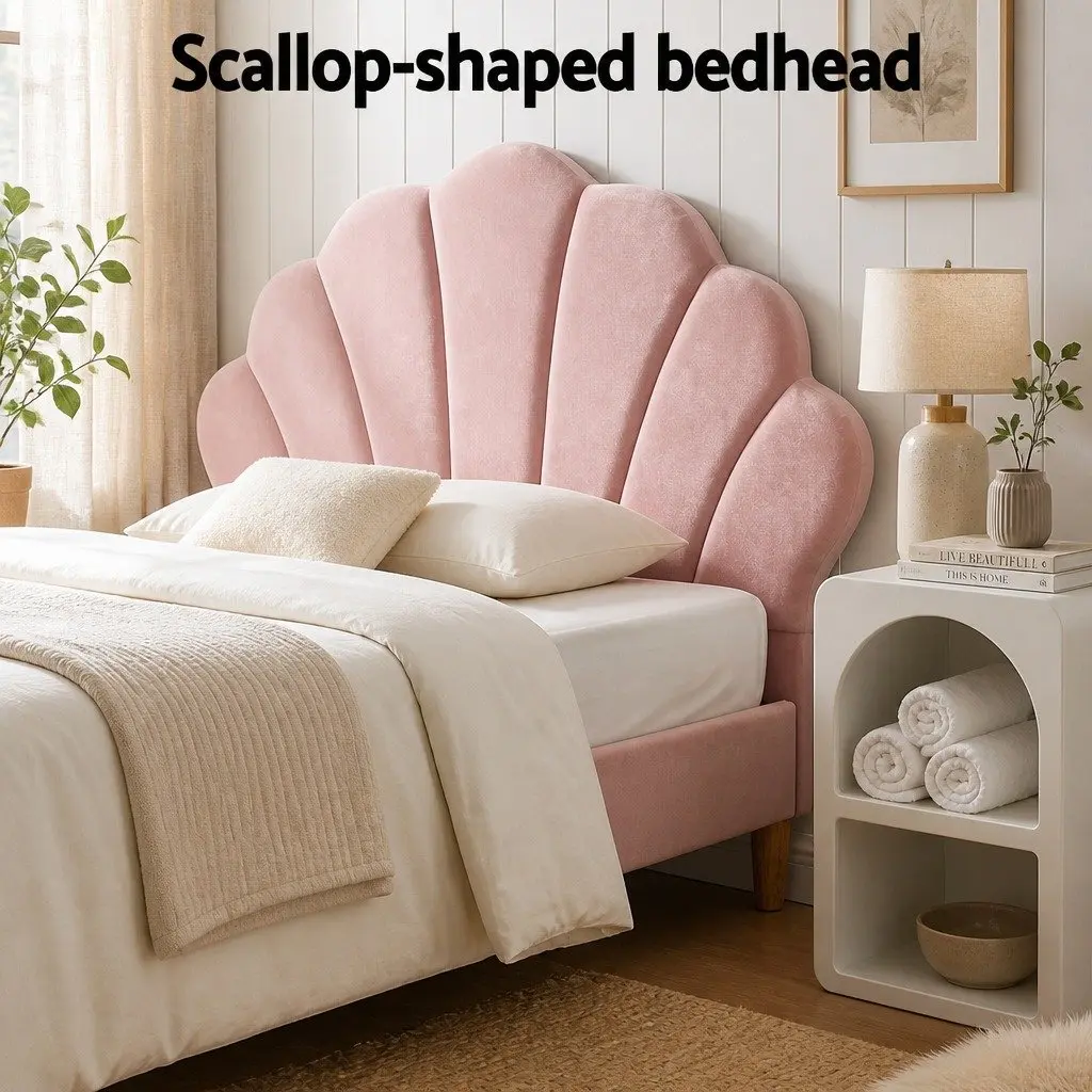 King Single Bed Frame with Velvet Headboard & Tables