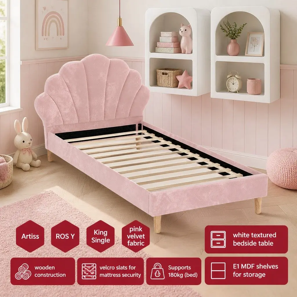 King Single Bed Frame with Velvet Headboard & Tables