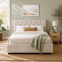 Double Bed Frame with Storage Gas Lift Base Tufted Headboard and 2-Drawer