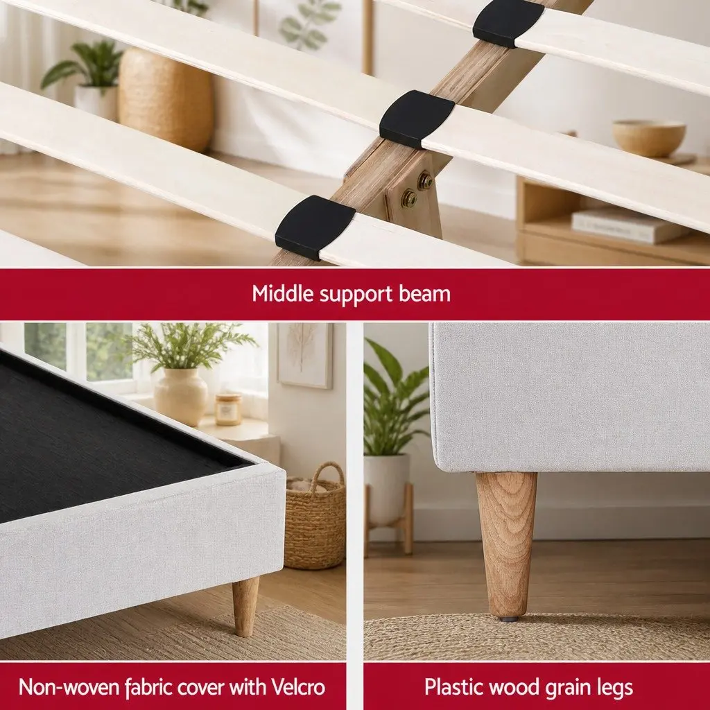 Queen Bed Frame Velvet Scalloped Headboard Wooden Slat Platform with Storage