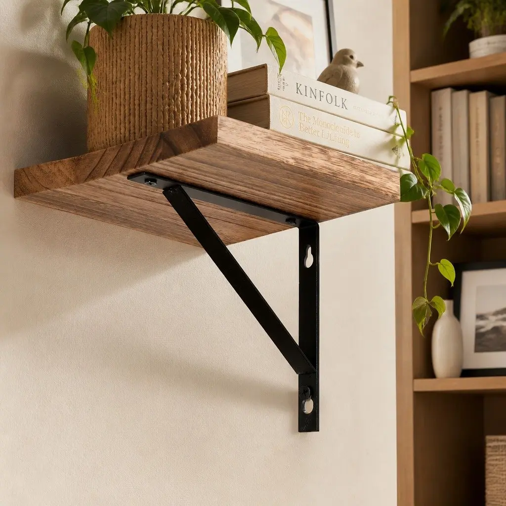 Four Tier Wooden Floating Corner Shelf for Home Décor