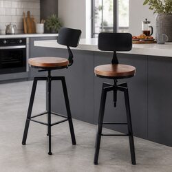 Adjustable Swivel Bar Stool with Pinewood Seat