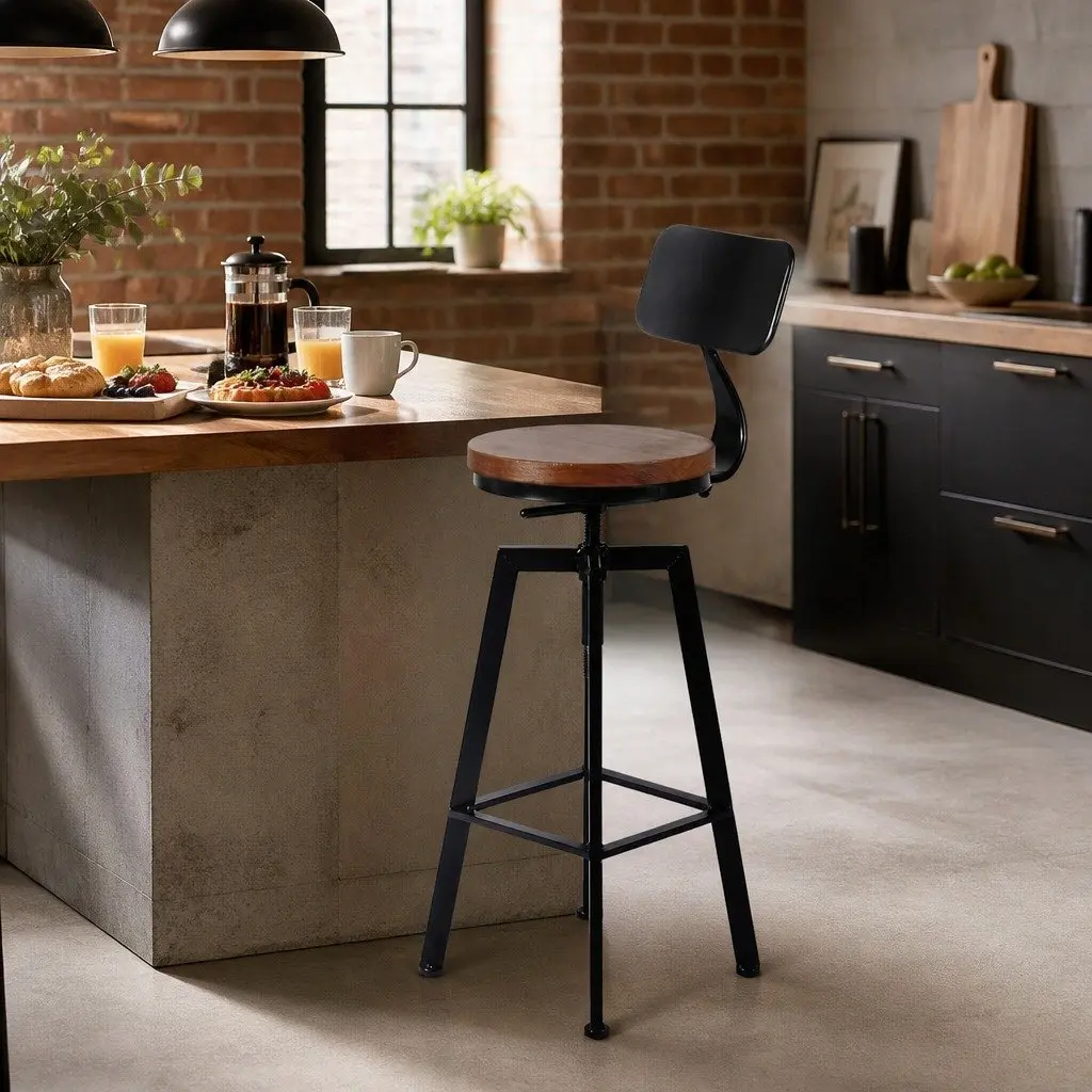 Adjustable Swivel Bar Stool with Pinewood Seat
