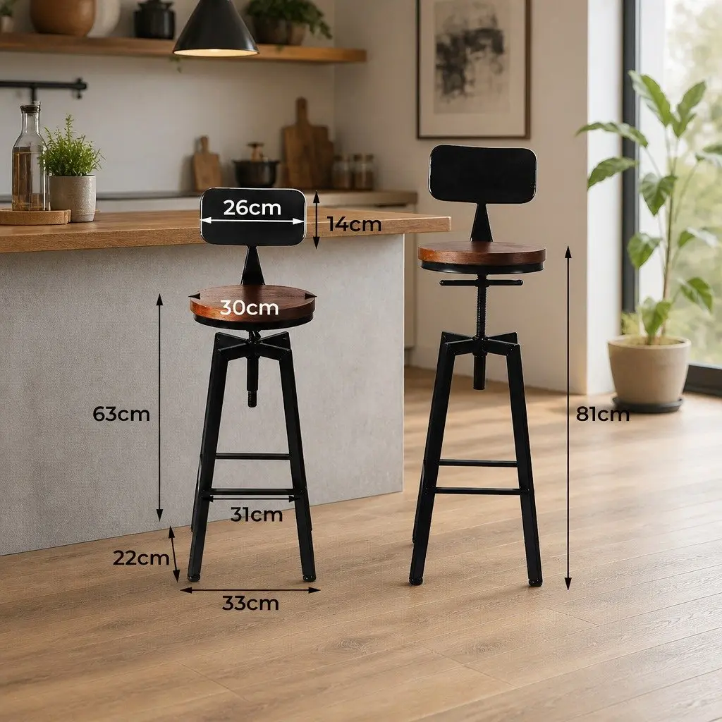 Adjustable Swivel Bar Stool with Pinewood Seat