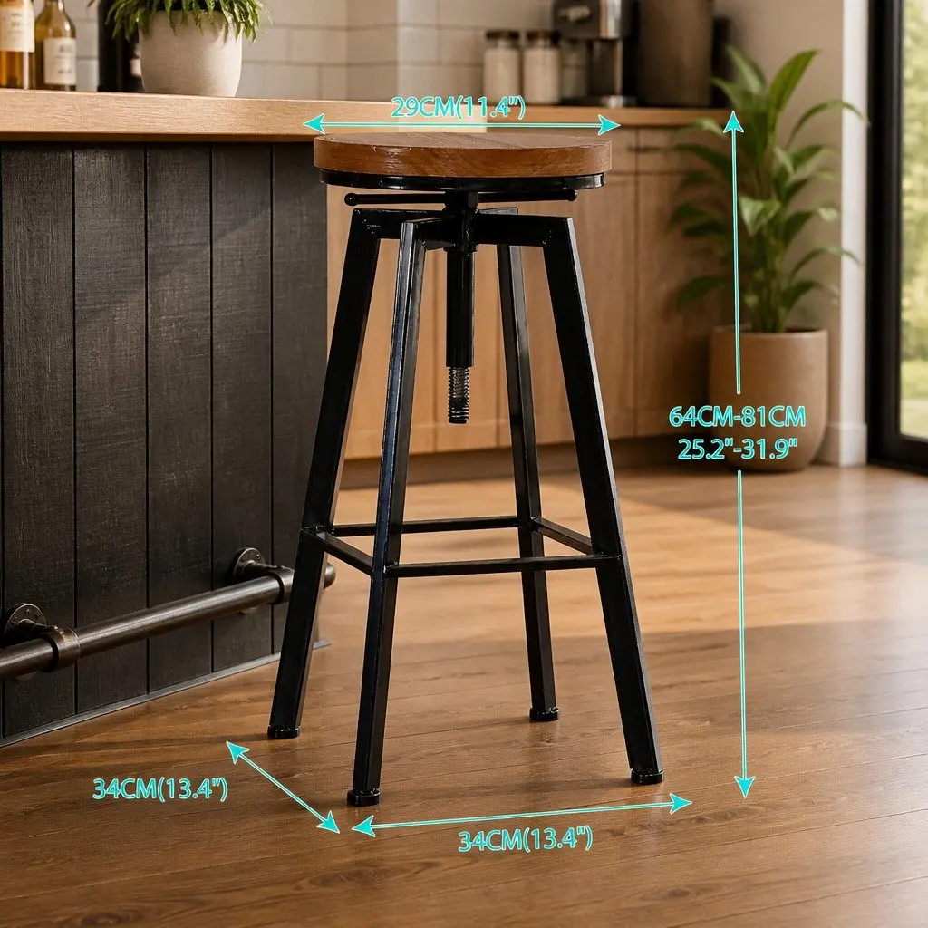 Adjustable Height Swivel Bar Stools in Vintage Style