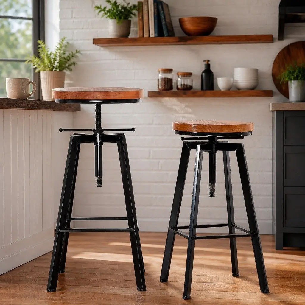 Adjustable Height Swivel Bar Stools in Vintage Style