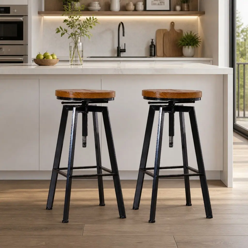 Adjustable Height Swivel Bar Stools in Vintage Style