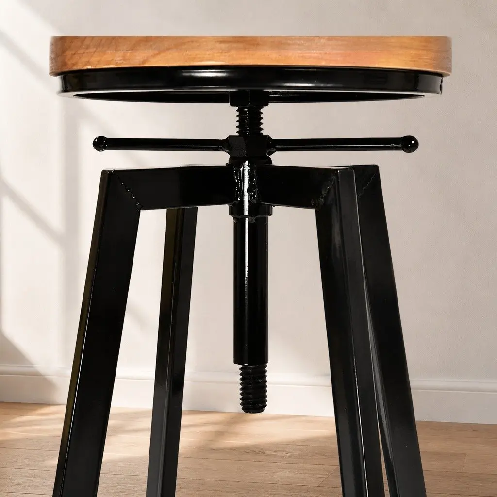 Bar Stools Industrial Kitchen Set 4 Swivel Adjustable Height Wooden Seat Metal