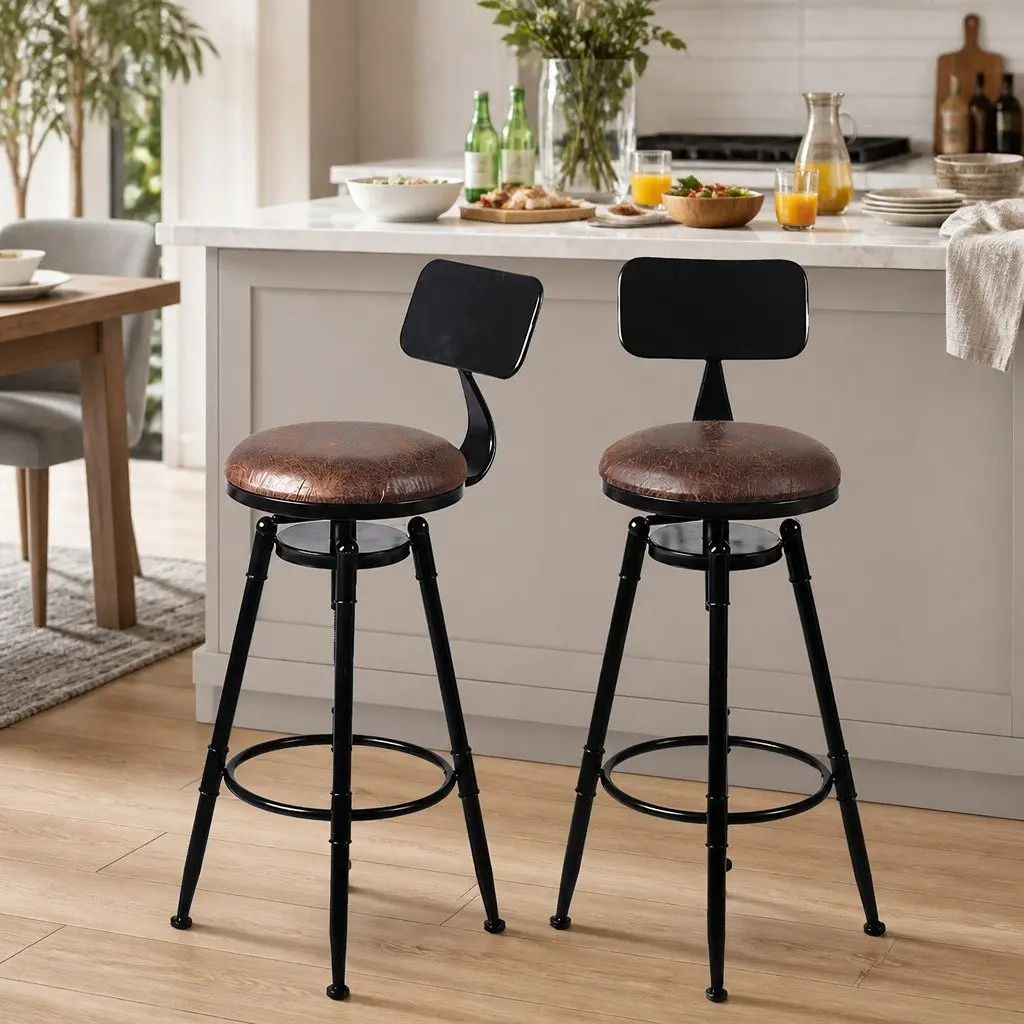Bar Stool Kitchen Counter Height Swivel Adjustable Wooden PU Seat Footrest