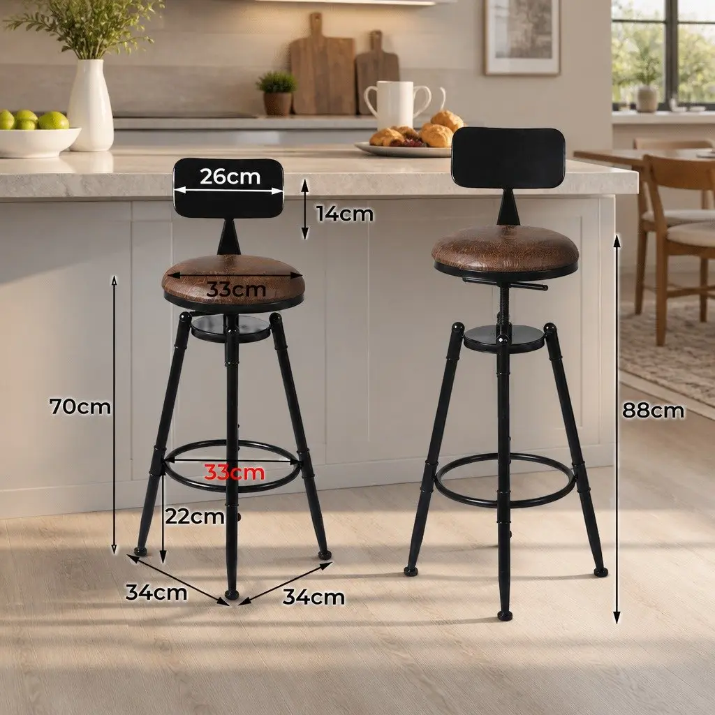 Bar Stool Kitchen Counter Height Swivel Adjustable Wooden PU Seat Footrest