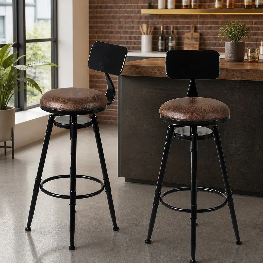 Bar Stools Set of 4 Kitchen Counter Height Wooden Swivel Adjustable Footrest